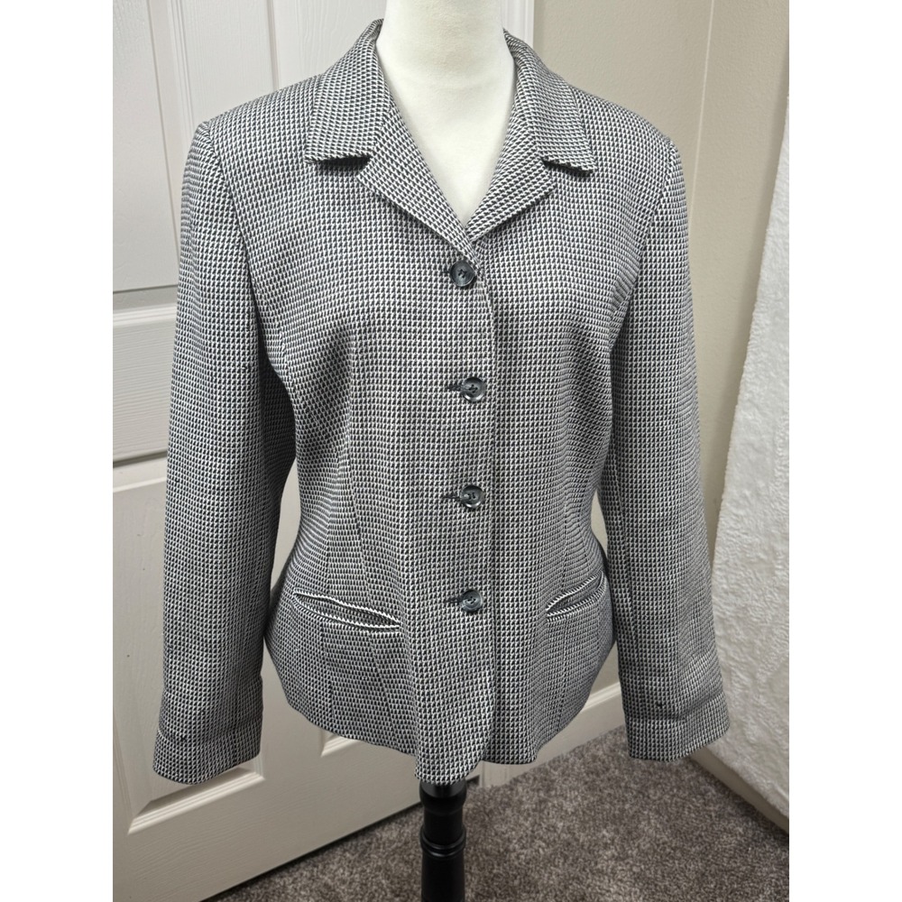 Harve Benard‎ Women Size 14 Houndstooth Wool Blazer Jacket  Preppy Acadamia